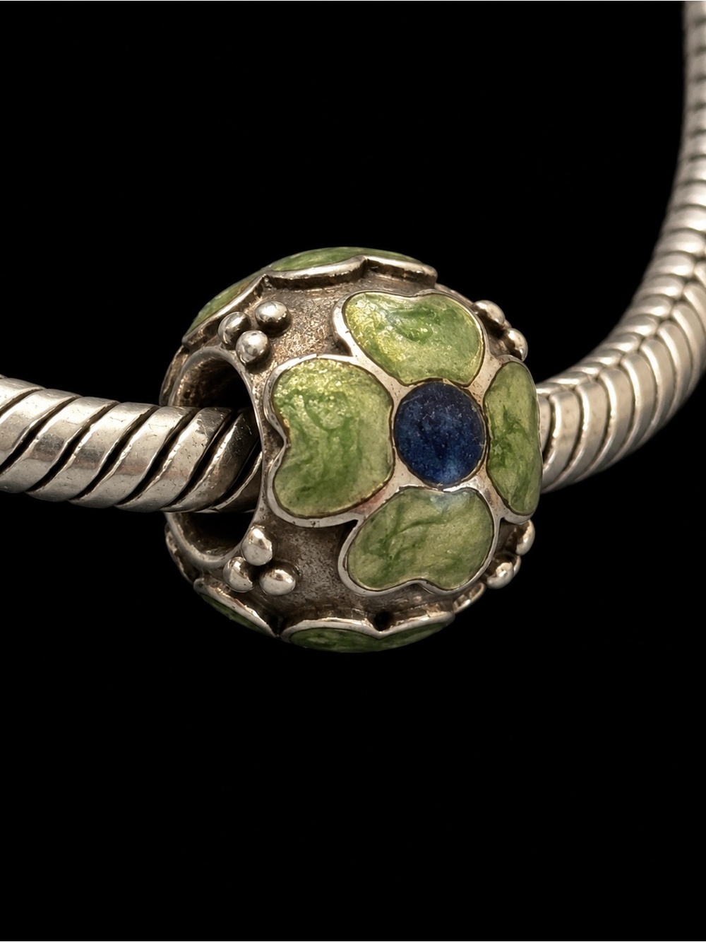 Vintage Pandora 925 ALE enamel Daisy Bead Charm #790433EB – Retired